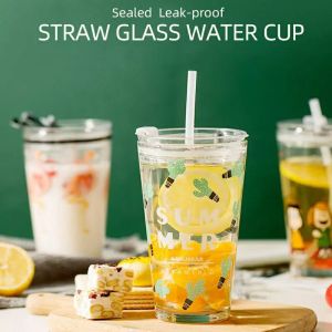 SavvyLifePH Korean Style 450ML High Quality Transparent Glass Water Cup Milk Cup Coffee Cup with Straw
