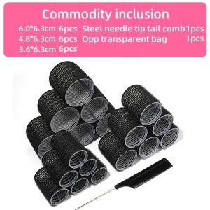18PCS/SET Black Hair Roller Multiple Size Magic Pro Hair Black Rollers With Comb Set