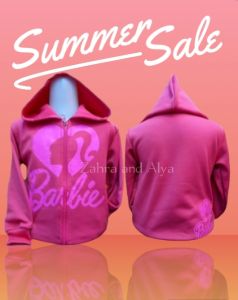 TERMURAH JAKET SWEATER HODDIE ANAK BARBIE LOVE USIA 1 s/d 12 TAHUN ZIPPER BAHAN TEBAL