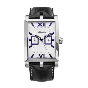 ADRIATICA Swiss Made Quartz Rectangle Multifunction Watches Silver Blue Mens Leather Strap Watch 35x43mm A1112.52B3QF
