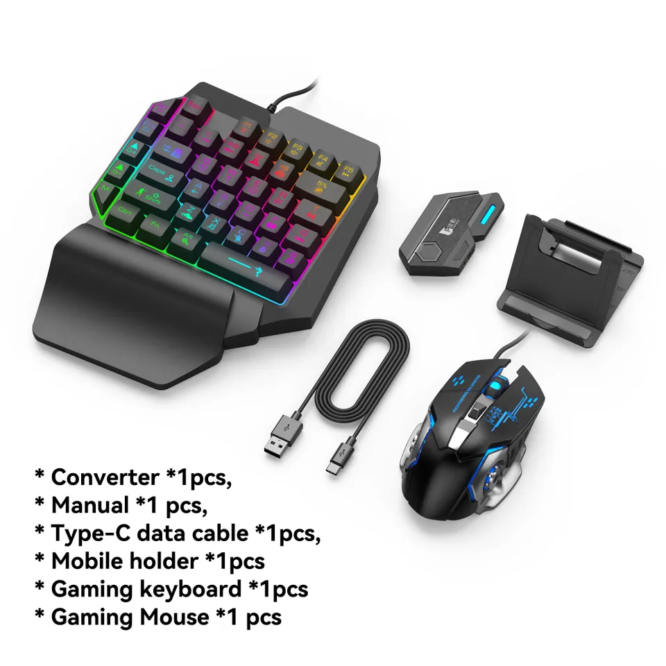 Custom Mini RGB Mobile Phone Gaming Keyboard Set and Mouse Pad Converter  Combos LED Light for Android Ios for Free Fire Gaming | Lazada PH