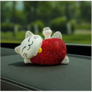Set Mèo Đính Đá Nằm Thảm Hoa Cúc Trang Trí Taplo Ô Tô - Decor Trang Trí ô Tô-ThanhCarStore