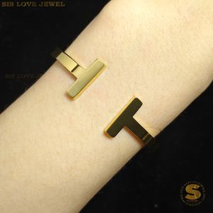 Sis Love Jewel Titanium Steel 18K Gold Plated T Shape Adjustable Bangle Minimalist Simple Gelang Tangan Bracelet Women Jewelry H018