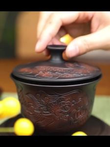 Kirilgu Jianshui Purple Pottery Gaiwan Dragon Handmade Household Kung Fu Tea Set Tea Bowl Tea Cup Tea Maker Tea Ceremony Tea Tureen H8M4T