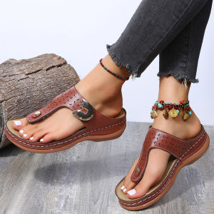 [Free Shipping] WomenS Spring New Style Round-Toe Hollow-Out Metal Buckle Wedge Heel Sandals Comfortable And Stylish For Outdoor Wear