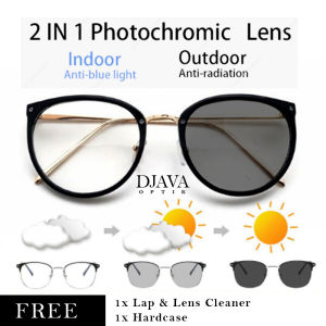 Kacamata Photocromic Anti Radiasi Komuputer Wanita Pria Bulat Frame Anti Blue Ray UV