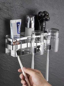 ( Khoan Tường - Dán Tường ) Kệ Đựng Bàn Chải  Giá Đựng Tuýp Kem Đánh Răng INOX SUS304 Nhà Tắm 3 Lỗ Bóng SHINRAI