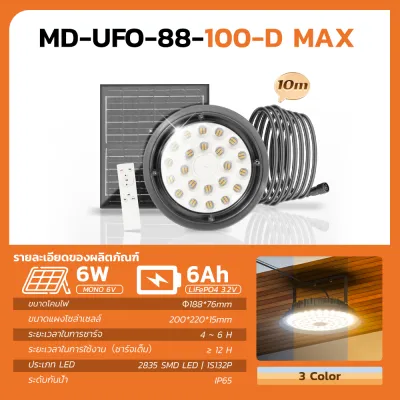 MODI UFO-shaped MAX Solar Light IP65 Waterproof and Dustproof 100W/200W/300W/400W 3000K-6500K White Light DAY LIGHT 3 COLOR 10m Long Power Cable Remote Control Suitable for Porch Garden and Factory.