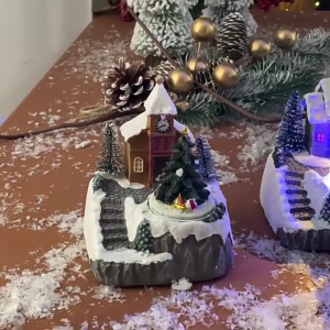 Handmade Warm Light Christmas Village House Decoration Powered Music Box Snow House Ornament for Desktop