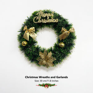 30/40cm Christmas Wreath Door Artificial Christmas Pine Wreath Garland with Bowknot Flower Ornaments for for Home Xmas Tree Wall Window Fireplace Decoration Party Supplies