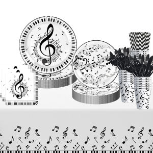 ชุดอาหารปาร์ตี้ธีมเทศกาลดนตรีข้ามพรมแดน จานกระดาษ ถ้วยกระดาษ ผ้าขนหนู โน้ตเพลง อุปกรณ์ตกแต่งงานเลี้ยงวันเกิด