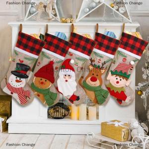 [COD] Fashion Change Christmas Stockings Christmas Stocking Deer Santa Snowman Burlap Plaid Xmas Stocking Holiday Christmas Decoration For Family