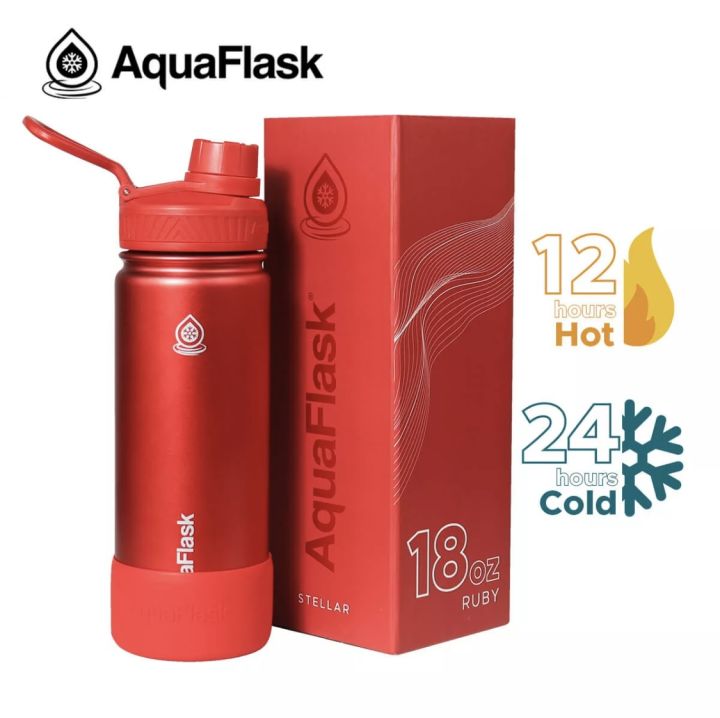 AQUAFLASK 18 oz Wide Mouth W/ Flip cap/ Spout Lid/ Flexible Cap ...