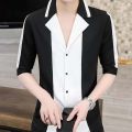 Áo sơ mi nam, Áo sơ mi dài 3/4 cổ chữ V, phối 2 màu chủ đạo đen trắng phong cách hàn quốc, lịch lãm sang trọng. Chát vải làm áo sơ mi siêu mát, không nhăn, khôgn nhàu, phú hơp với thoeì tiết màu xuân, mùa hè Mã N12. 