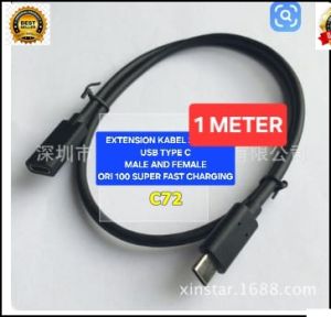 C72 EXTENSION KABEL CORD 1 METER USB TIPE TYPE C MALE FEMALE ORI 100% SAMBUNG PANJANG SUPER FAST CHARGING PD HIGH SPEED EKTENSION EXTENDER EXTENSI TRANSFER DATA 10 GPBS 3A 20V SYNC HARD DISC HDD SAMBUNGAN PERPANJANGAN CABLE CABEL SPED STABIL KONEKSI  Feat
