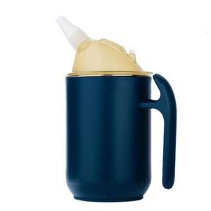 หลอดนำกลับมาใช้ดื่มใหม่ได้ถ้วยชามป้อนอาหารเด็กกันรั่วไหลขนาด400มล. พร้อมที่จับแก้วแบบมีหลอดและฝาปิดสำหรับเด็กสูงอายุดีไซน์แบบพับได้304เหล็ก