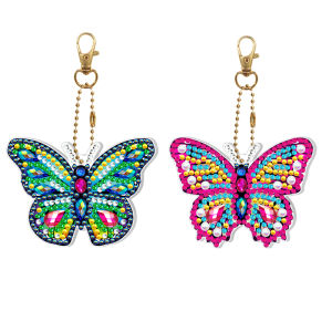 2pcs DIY Kids Craft Butterfly Tap Luminous Light Diamond Art Painting Keychains