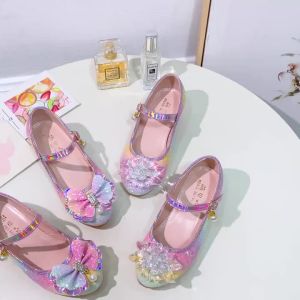 รองเท้าแตะเด็กผู้หญิง ประดับเพชร ผีเสื้อ รองเท้าเต้นรำลาติน รองเท้าส้นสูงเจ้าหญิง หนังกลิตเตอร์ สำหรับงานปาร์ตี้และงานแต่งงาน