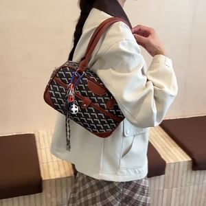 2025 New Large Capacity Dog Tooth Vintage Baguette Bag Goya goyard Shoulder Handbag Boston Bag