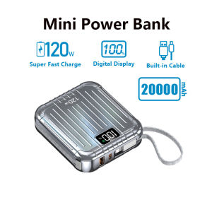 120W Mini Power Bank 20000mAh Powerbank Fast Charging with Cable Portable Charger for iPhone Samsung