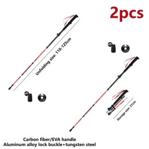 Trekking Poles Carbon Fiber Foldable Five-Sections Outdoor Camping Gear Lightweight Walking Sticks Hiking Travel 37cm-125cm