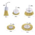 5 in 1 Steel Wire Brass Drill Bit Brush Sanding Wheel With Rod Rust Removal Electric Angle Grinder Wire Brush Set. 