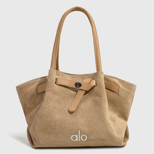 Bow Decor Suede U Notch Large Tote Bag ALO Five Earth Tone Soft Fabric Single Layer Oversized Storage Shoulder Bag For Autumn Daily School Shopping