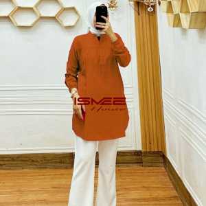 Ismee House Blouse Polos Lengan Panjang Warna Caramel Cream Marun Abu Muda Navy Sky Blue Merah Denim