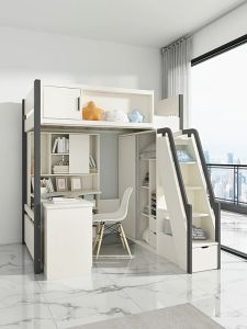 LXE - Compact Bunk Bed with Integrated Study Desk & Closet Solid Wood Frame for Small Bedrooms