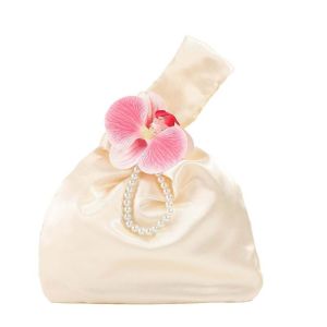 COSE Elegant Rose Wrist Bag Chinese Style Satin Gift Candies Bag Portable Pearl Pendant Handbag Kids