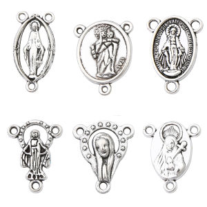 20pcs Antique Silver Zinc Alloy Metal Jesus Mother Mary Charm Pendants for DIY Rosary Necklace Making