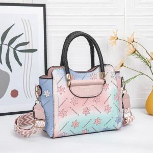 CJY SHOP#1113 Fashion dual handle shoulder bag features pastel gradient design with floral patterns and black handles.