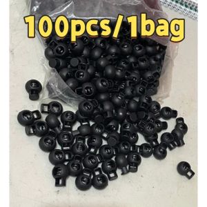 300Pcs Black Round Cord Lock Stopper/Single Hole Spring Cord Locks/Spring Load Plastic Round Toggle Stopper Cord Locks End/HOLE DIAMETER 5mm.