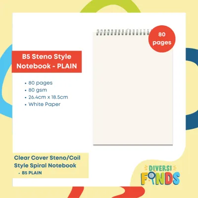 MUJI Style Spiral Notebook / Steno with - Size A5 and B5 - LINEPLAIN DOT and GRID