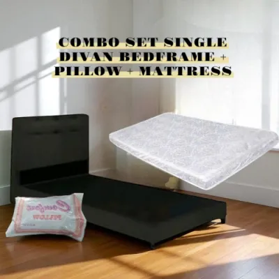 [READY STOCK]MW@STORE***COMBO SET OFFER***Fabric Divan Single Bed+Mattress+Pillows***SIAP PASANG***