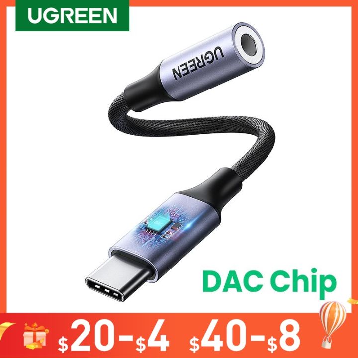 UGREEN ชิพ DAC USB C ถึง3.5Mm ประเภทอะแดปเตอร์หูฟัง,สายเคเบิลสำหรับ ...