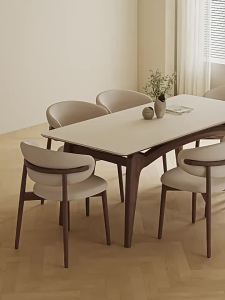 Italian Slate Solid Wood Dining Table Modern Simple Light Luxury White Wax Wood Small Apartment Suspended Rectangular Slate Dining Table Chair