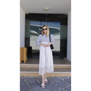 D11877 Stripes Mix Lace Hem Shirt Dress