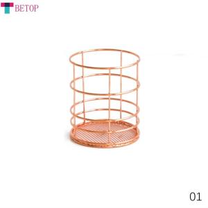 Teabelle TOPทองคำสีกุหลาบตะกร้าใส่ของเครื่องสำอางค์แปรงแต่งหน้าโลหะลวดกระเป๋าใส่เครื่องสำอางค์คอลเลกชันตะกร้าชั้นวางของในห้องน้ำโต๊ะตั้งในบ้านสำนักงานชั้นวาง