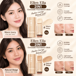 ELLEN ELLA 2IN1 CONCEALER FOUNDATION STICK SINGAPORE Waterproof Oil Control 24H Long Lasting Full Coverage Makeup Base Cream Stick Face Concealer for Blemishes Dark Spots Uneven Skin Tone Smooth Natural Finish Portable Cosmetics