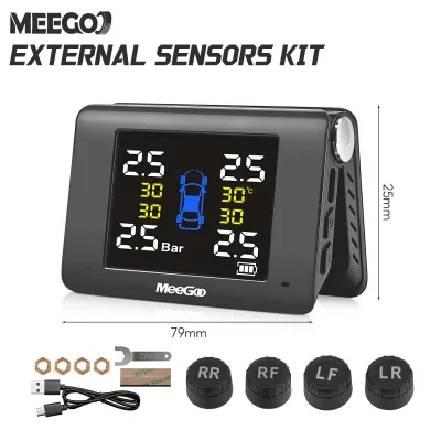 MeeGoo 3 In 1 Car Tyre Pressure Monitor Tire Temperature And Air Leakage Alarm TPMS Solar USB Charge With 4 Sensors