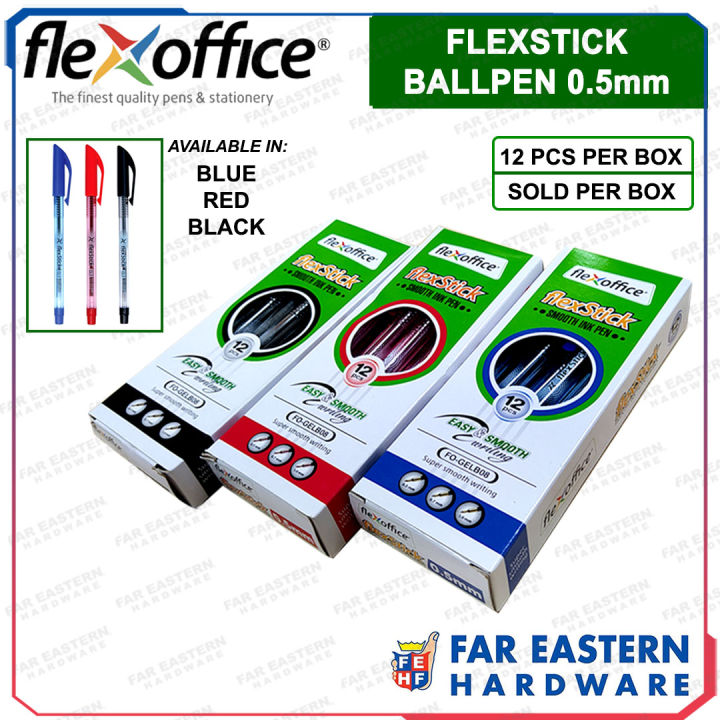 FLEX OFFICE Ballpen 0.5mm Red | Blue | Black 12 Pcs Per Box FlexStick ...