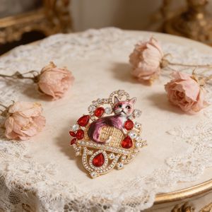 GENENIC Exquisite Cat Brooch Vintage Light Luxury Enamel Cat Lapel Pin Fashion Metal Imitation Rhinestone Brooch Gifts