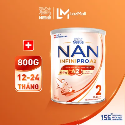 Sữa bột Nestle NAN INFINIPRO A2 bước 2 800g nhập khẩu Thụy Sĩ với công thức đầu tiên chứa đạm A2 6HMO & Lợi khuẩn kép cho bé 12-24 tháng