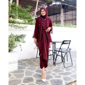 Clarisa One Set Kondangan Rok Lilit Outer Brokat Outfit Wanita Kekinian