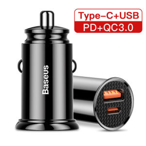 Bộ sạc ô tô Baseus 30W Sạc nhanh PD3.0 QC4.0 QC3.0 FCP SCP AFC 5A USB Loại C Sạc nhanh Bộ sạc điện thoại trên ô tô cho iPhone 13 12 11 Huawei Xiaomi
