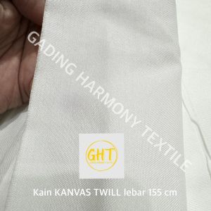 (per 1 roll ) kain KANVAS TWILL cap TEROMPET lebar 155 cm polyester canvas blacu belacu blako greige grey gray bahan print printing sublim sublime sablon tas tote bag totebag pouch goodie bag dekorasi dekor background backdrop foto kerajinan tirai hordeng