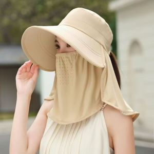 AMELY Wide Brim Foldable Shawl Hat Adjustable Anti UV Integrated Face Fisherman Hat Neck Face Protection Sun Hat Tea Picking Hat Summer