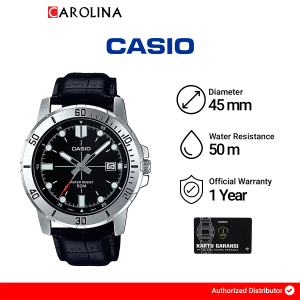 Jam Tangan Pria Casio MTP-VD01L-1E Quartz Watch Black Dial Black Leather Strap