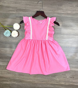 Đầm bé gáiváy trẻ em BITIKIDS họa tiết chấm bi hồng phối zen xinh xắn  size 0-8 tuổi.